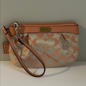 Coach Peach and Beige Signature Wristlet